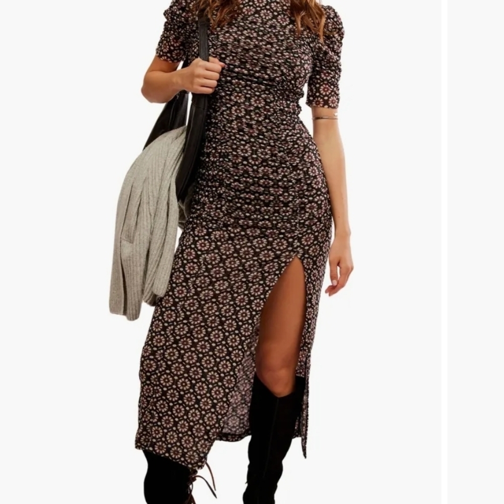 FP Movement by Free People Black and Pink Floral Midi Dress